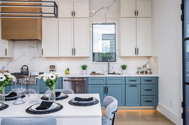Interior, Kitchen, Marble Walls, Stainless Steel Appliances, Wood Texture Flooring