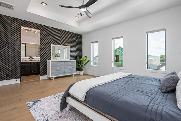 Bedroom, Interior, Recessed Lighting, Wood Texture Flooring