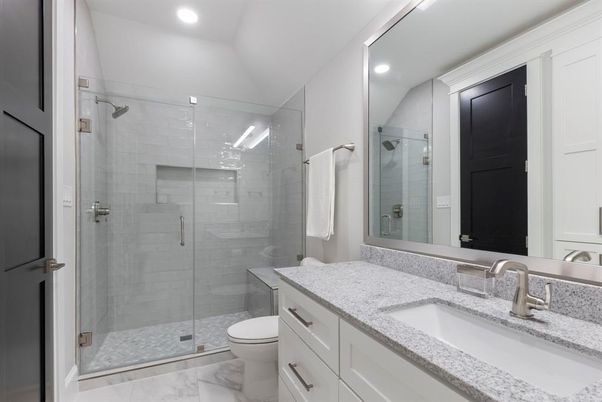 Bathroom, Glass Shower, Interior, Marble, Recessed Lighting