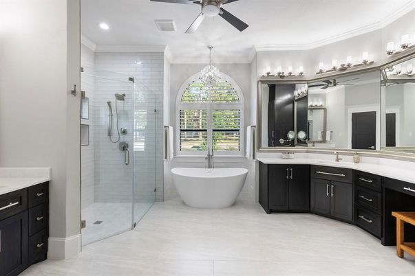 Bathroom, Dual Sink Vanities, Free Standing Baths, Glass Shower, Interior, Recessed Lighting
