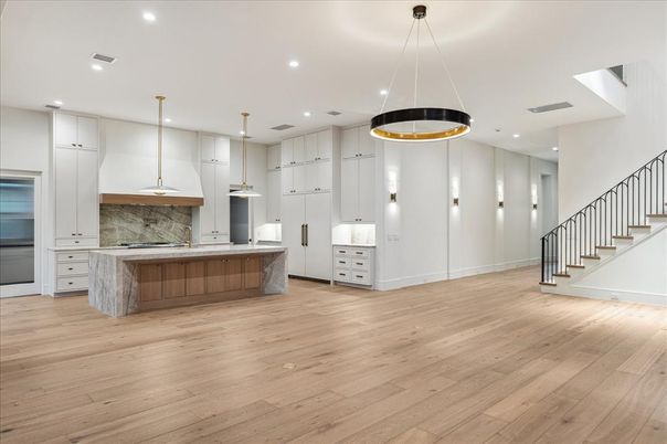Interior, Kitchen, Pendant Lights, Recessed Lighting, Wood Texture Flooring