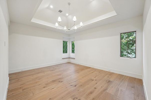 Chandelier, Empty room, Interior, Pendant Lights, Recessed Lighting, Wood Texture Flooring