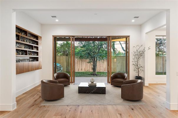Interior, Living room, Recessed Lighting, Wood Texture Flooring