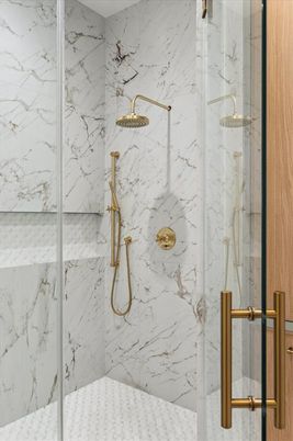 Bathroom, Glass Shower, Interior, Marble Walls