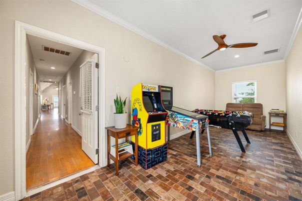Game Room, Interior, Recessed Lighting, Wood Texture Flooring