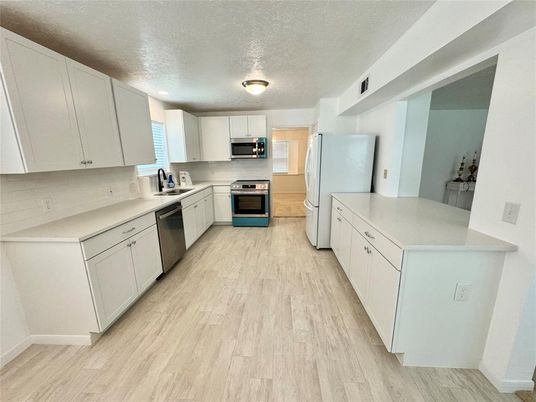 Interior, Kitchen, Stainless Steel Appliances, Wood Texture Flooring