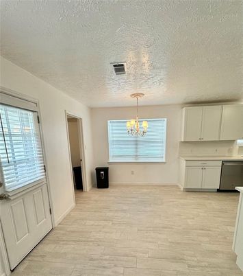 Chandelier, Empty room, Interior, Kitchen, Wood Texture Flooring