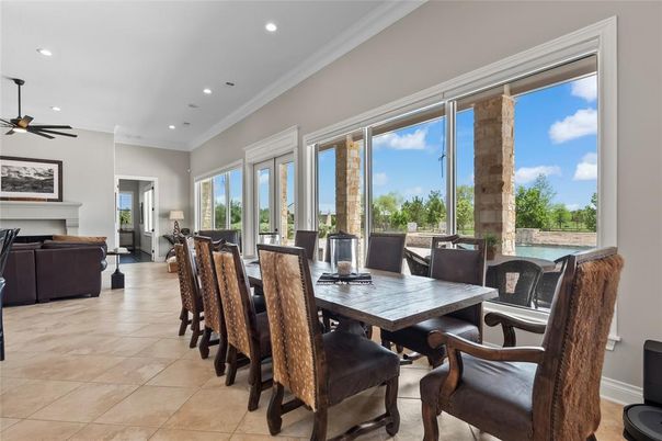 Dining room, Fireplace, Interior, Living room, Recessed Lighting