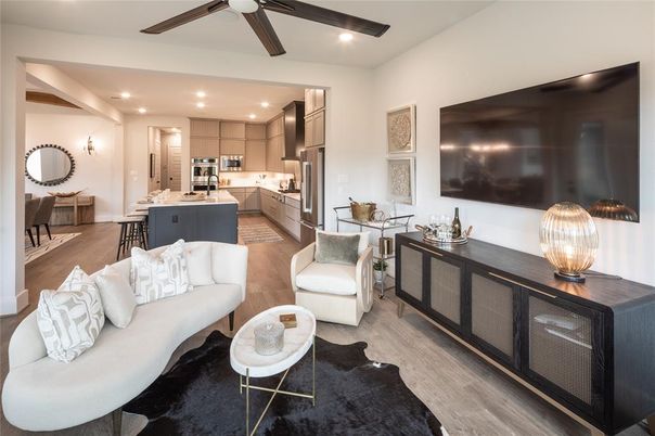 Interior, Kitchen, Living room, Recessed Lighting, Stainless Steel Appliances, Wood Texture Flooring