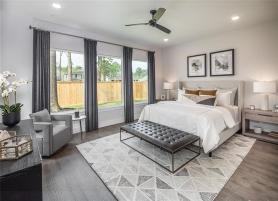 Bedroom, Interior, Recessed Lighting, Wood Texture Flooring