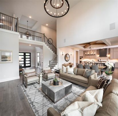 Chandelier, Dining room, Interior, Kitchen, Living room, Pendant Lights, Recessed Lighting, Wood Texture Flooring