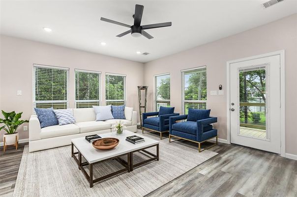 Interior, Living room, Recessed Lighting, Wood Texture Flooring