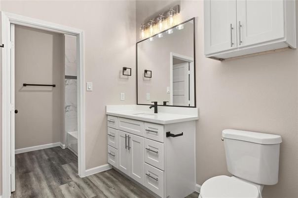 Bathroom, Dual Sink Vanities, Interior, Wood Texture Flooring