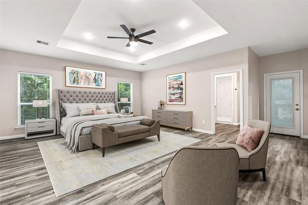 Bedroom, Interior, Recessed Lighting, Wood Texture Flooring