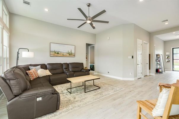 Interior, Living room, Recessed Lighting, Wood Texture Flooring