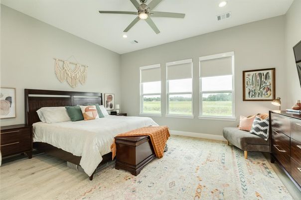 Bedroom, Interior, Recessed Lighting, Wood Texture Flooring