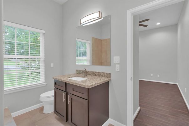 Bathroom, Interior, Recessed Lighting, Wood Texture Flooring