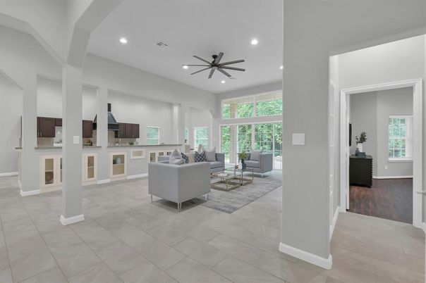 Interior, Living room, Recessed Lighting, Wood Texture Flooring