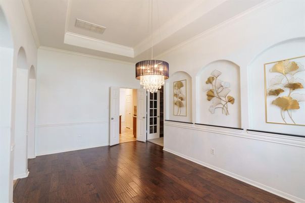 Chandelier, Empty room, Interior, Wood Texture Flooring