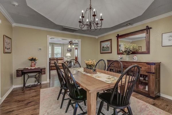 Chandelier, Dining room, Interior, Wood Texture Flooring