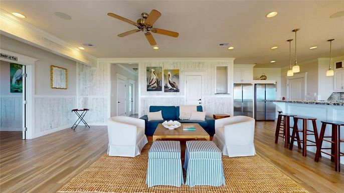 Interior, Kitchen, Living room, Pendant Lights, Recessed Lighting, Stainless Steel Appliances, Wood Texture Flooring