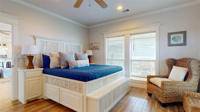 Bedroom, Interior, Recessed Lighting, Wood Texture Flooring