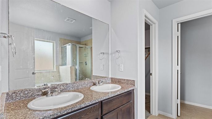 Bathroom, Dual Sink Vanities, Glass Shower, Interior