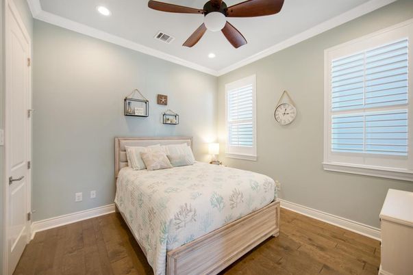 Bedroom, Interior, Recessed Lighting, Wood Texture Flooring