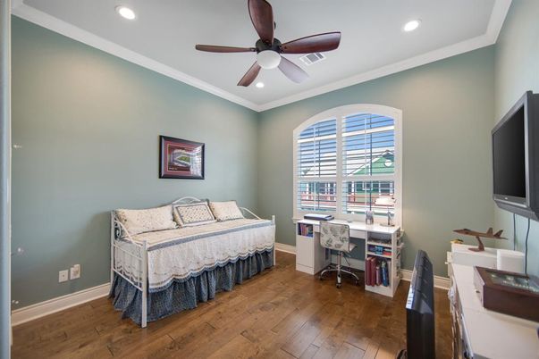 Bedroom, Home Office, Interior, Recessed Lighting, Wood Texture Flooring