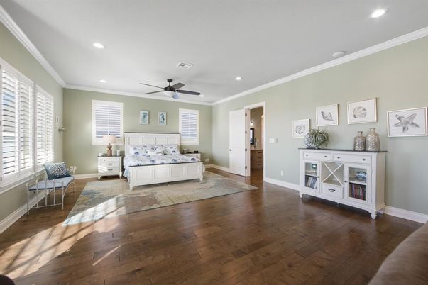 Bedroom, Interior, Recessed Lighting, Wood Texture Flooring