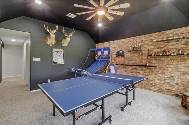 Game Room, Interior, Recessed Lighting, Stone Walls