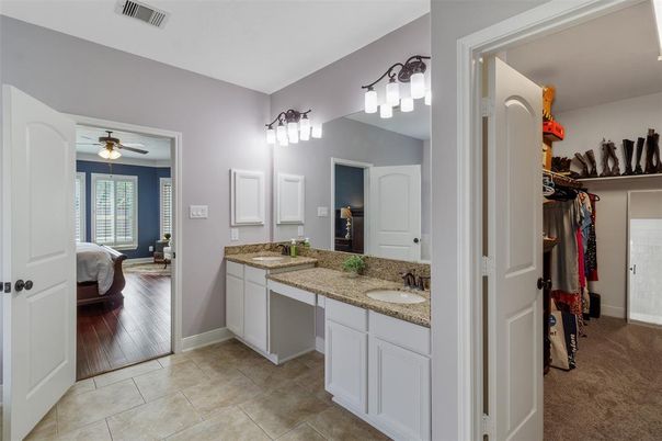 Bathroom, Bedroom, Dual Sink Vanities, Interior, Wood Texture Flooring