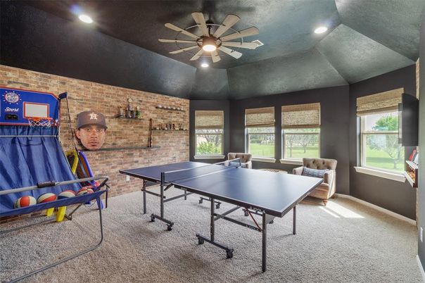 Game Room, Interior, Recessed Lighting, Stone Walls