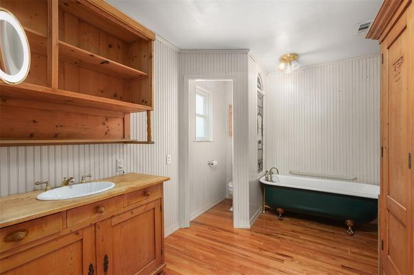 Bathroom, Free Standing Baths, Interior, Wood Texture Flooring