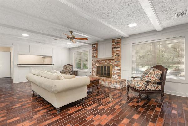 Fireplace, Interior, Living room, Recessed Lighting, Stone Walls