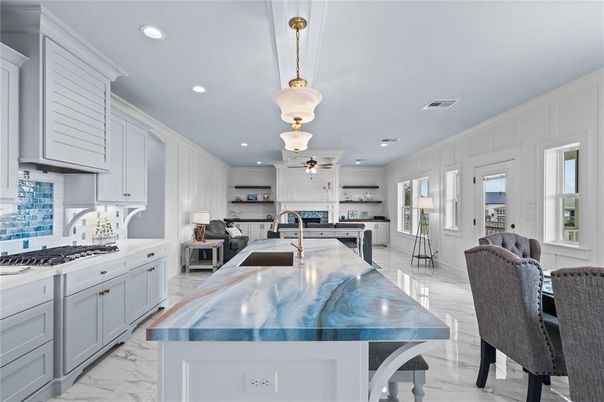 Interior, Kitchen, Marble, Pendant Lights, Recessed Lighting
