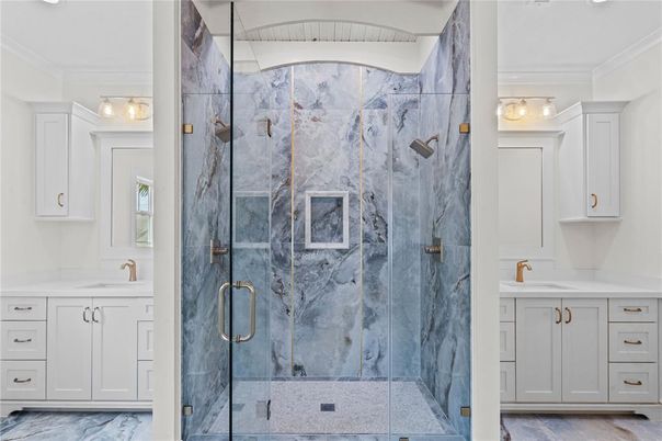 Bathroom, Glass Shower, Interior, Marble Walls