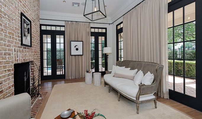 Fireplace, Interior, Pendant Lights, Stone Walls, Wood Texture Flooring