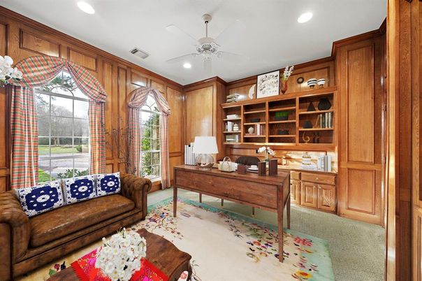 Home Office, Interior, Recessed Lighting, Wooden Walls