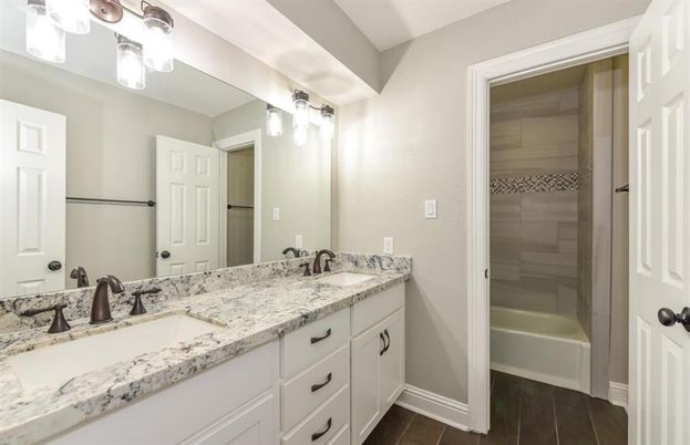 Bathroom, Dual Sink Vanities, Interior, Wood Texture Flooring