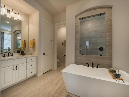 Bathroom, Dual Sink Vanities, Free Standing Baths, Glass Shower, Interior, Recessed Lighting