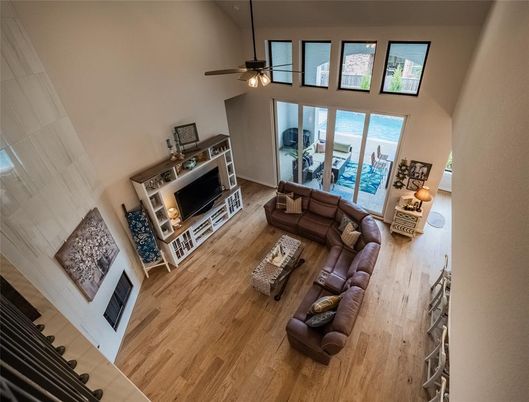 Fireplace, Interior, Living room, Water, Wood Texture Flooring