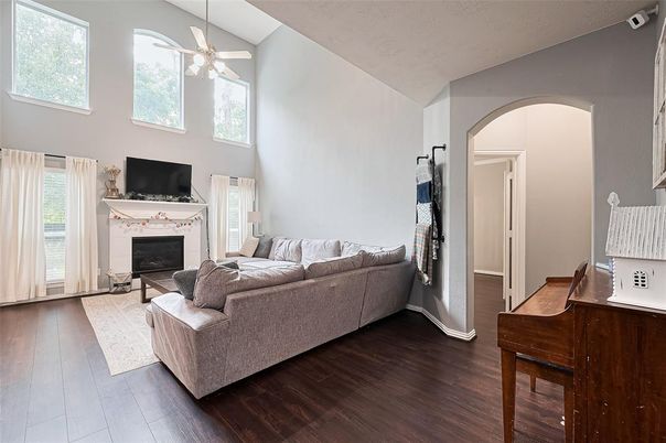 Fireplace, Interior, Living room, Piano, Wood Texture Flooring