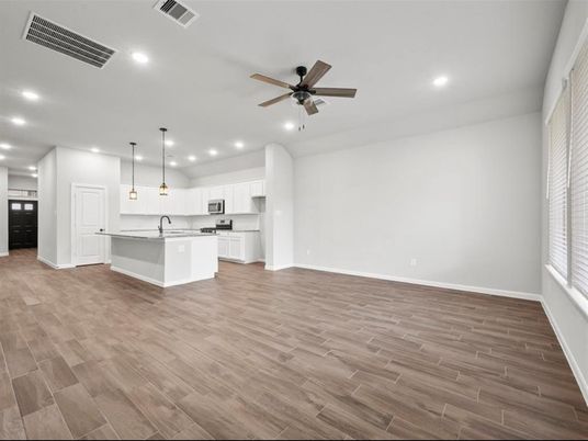 Interior, Kitchen, Pendant Lights, Recessed Lighting, Wood Texture Flooring