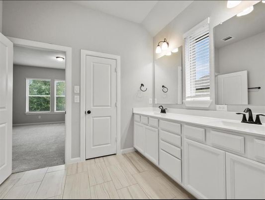 Bathroom, Dual Sink Vanities, Interior, Wood Texture Flooring