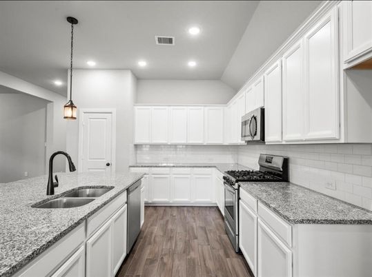 Interior, Kitchen, Pendant Lights, Recessed Lighting, Wood Texture Flooring