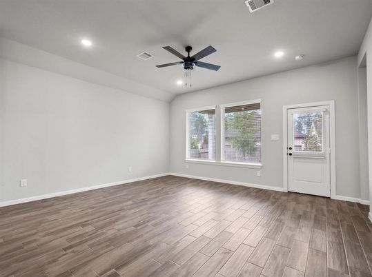 Empty room, Interior, Recessed Lighting, Wood Texture Flooring