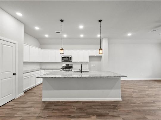 Interior, Kitchen, Pendant Lights, Recessed Lighting, Wood Texture Flooring