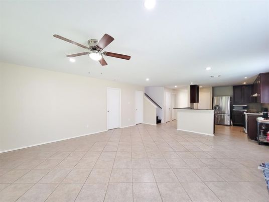 Empty room, Interior, Kitchen, Recessed Lighting, Stainless Steel Appliances