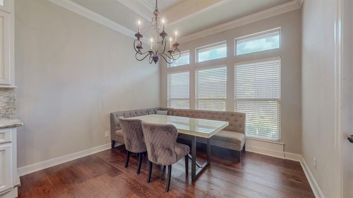 Chandelier, Dining room, Interior, Wood Texture Flooring